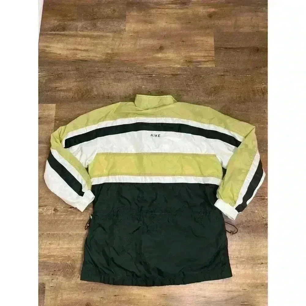 Vtg 90s Nike Spell Out Striped Green Tan Windbreaker Full Zip Track Jacket M